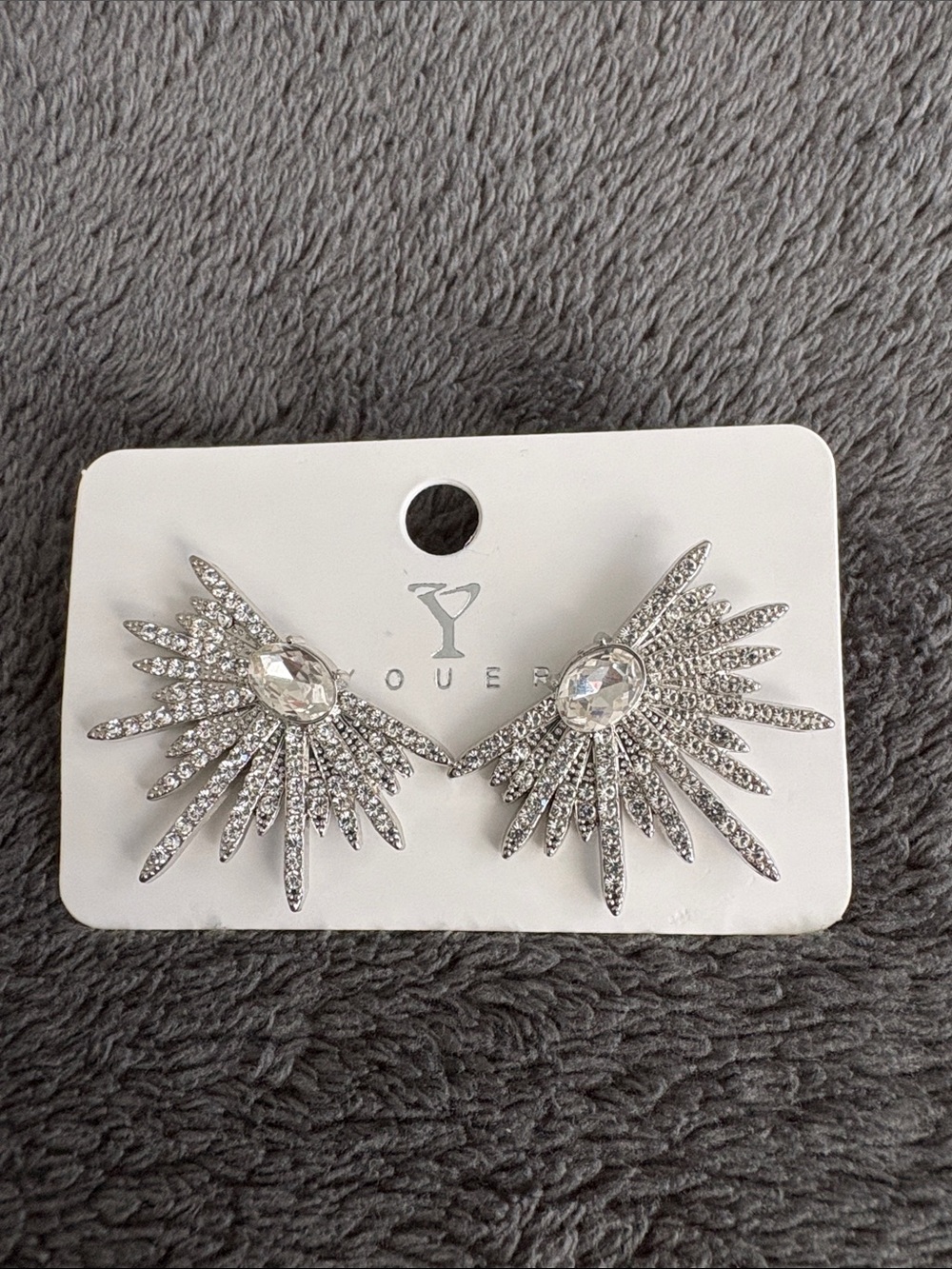 Silver Tone Sunburst Crystal Statement Earrings